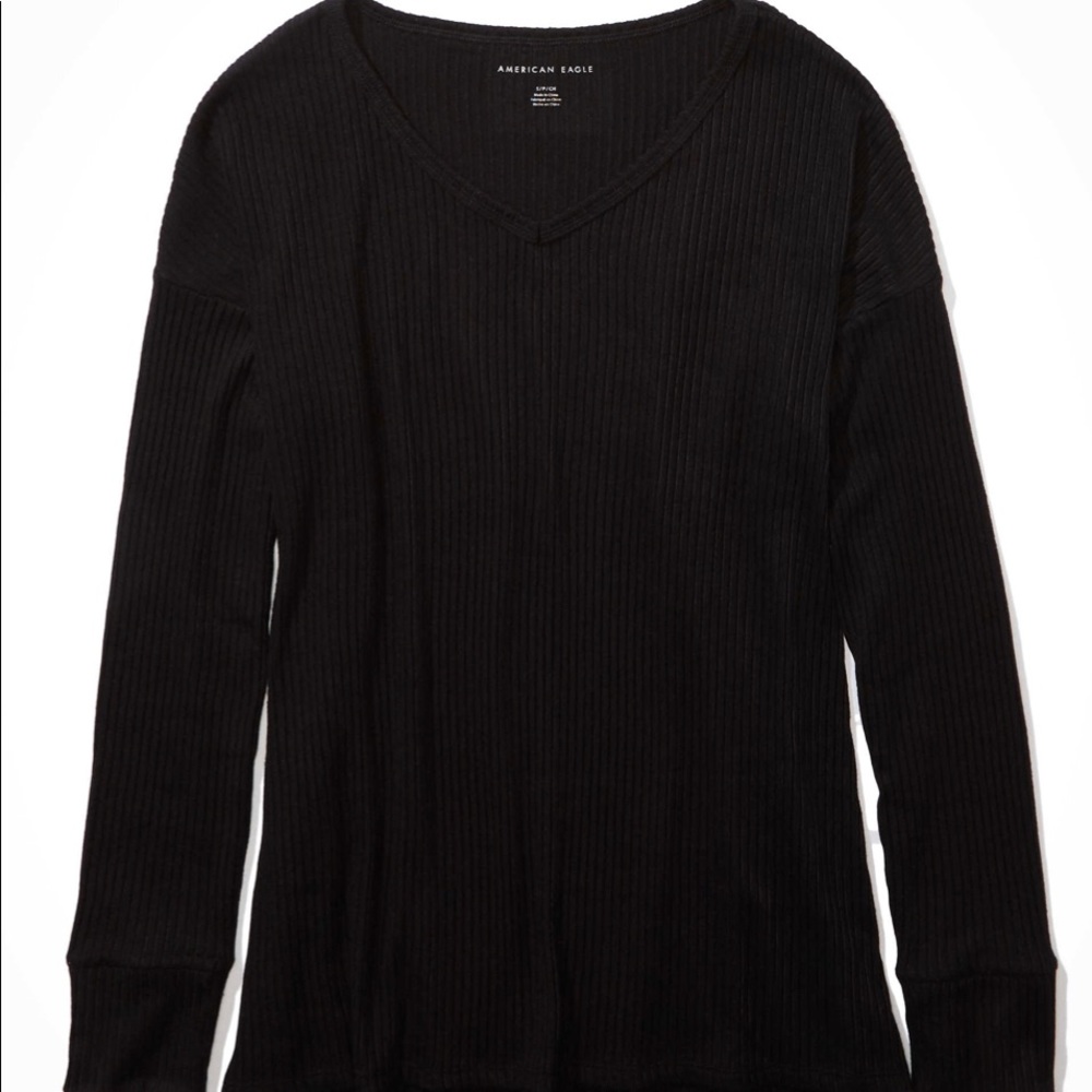 Black Soft & Sexy long sleeve v neck shirt